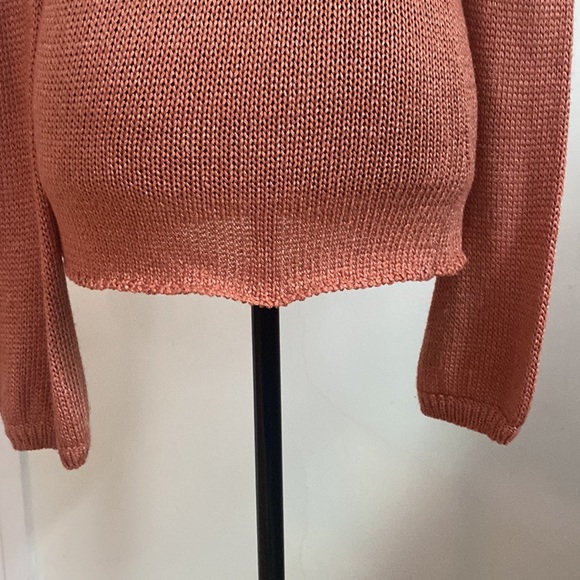 Beautiful coral colored, deep V neck, long sleeved, thin sweater. Spring color! - Picture 7 of 7